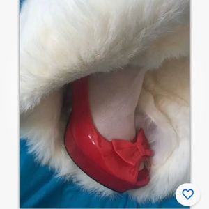 Ann Michelle Red patent Sling Back Peep Toe W/Bow Heels Pumps Shoes Size 7